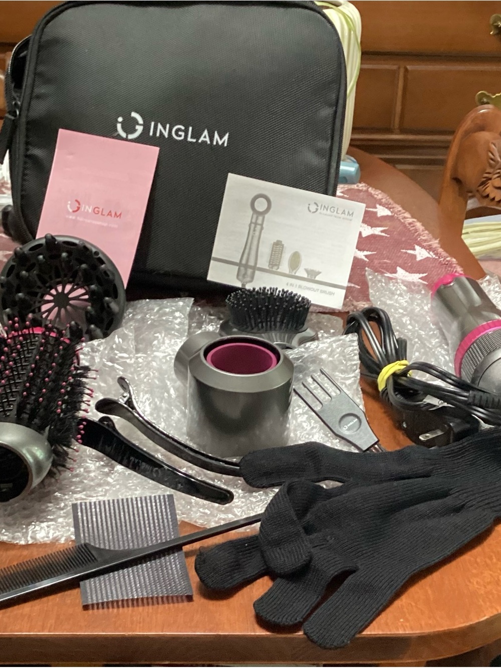 glam Black and Pink Hair Styling Set with Carry Case